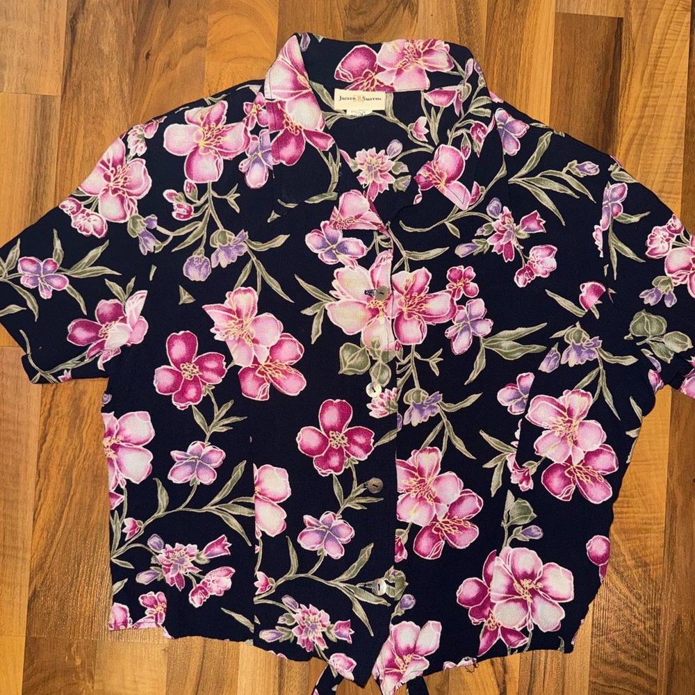 Jaclyn Smith‎ women’s floral lightweight button down top picnic cottagecore XL